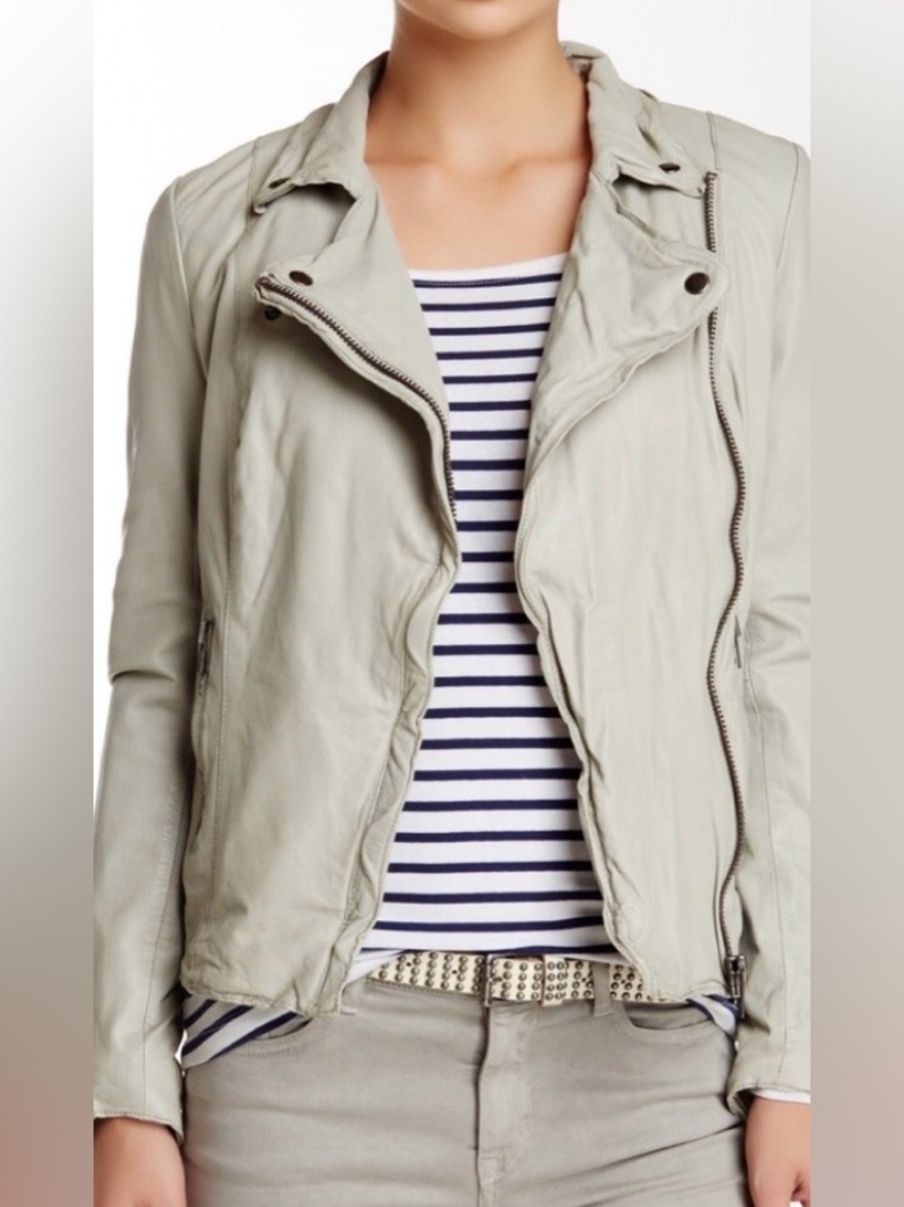 Muubaa Monteria Leather Moto Jacket Light Grey Size US6